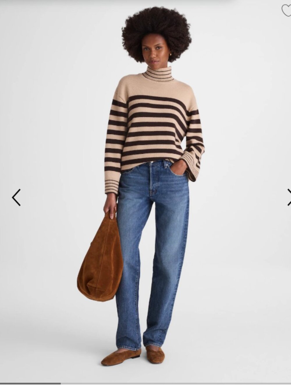 Madewell Ribbed Oversized Turtleneck Sweater — Chocolate & Camel Stripe